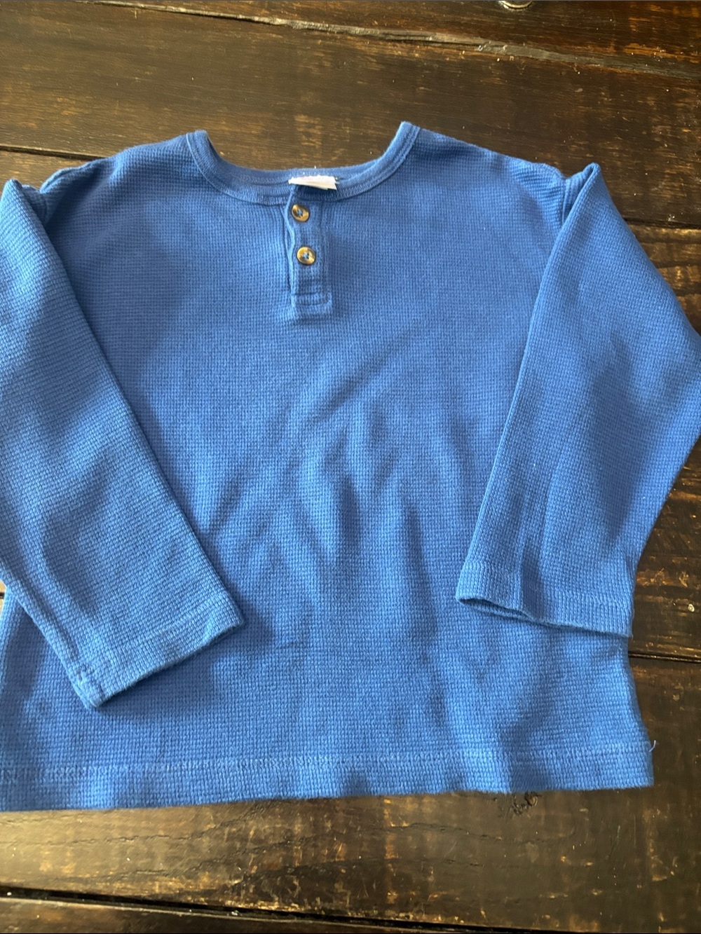 Hanna Andersson Blue Waffle Knit Henley Sweater
